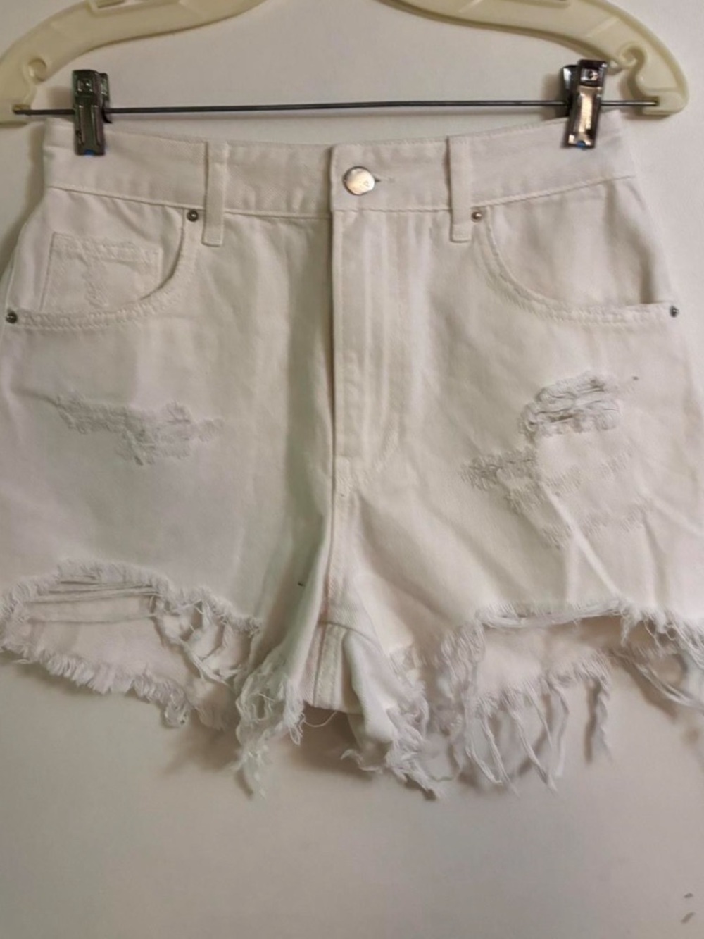 High-Rise White Distressed Women’s Denim Shorts